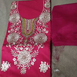 Beautiful Pink Party Wear Unstitched Suit