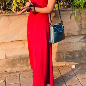 Maroon Gown With Pear Neck Line