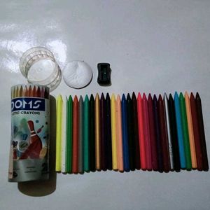 DOMS 27 Plastic Crayons & Free Sharpener With Box