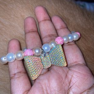 Pink Bow Bead Bracelet