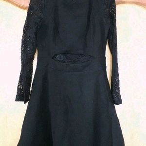 Black New Mesh detailing Skater Dress