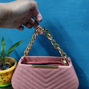 Beautiful Peach Colour Handbag+Sidebag