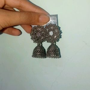 Silver Oxidised Small Jhumkis