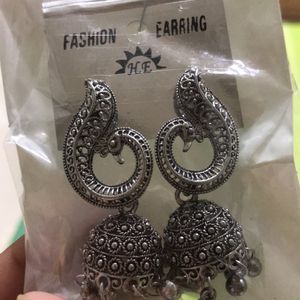 Oxidised Silver Peacock Mini Jhumkis