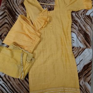 Mustard Suit With Pant Palazzo And Dupatta