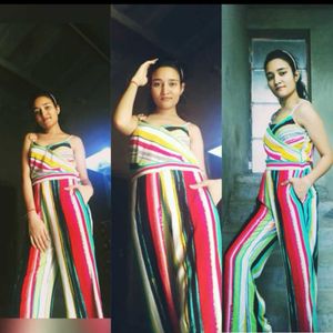 Women Multicoloured Striped Basic Jumpsuit