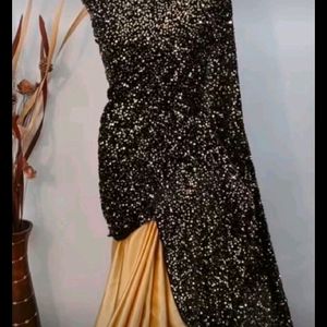 Beautiful Satin Black Golden Colour  Saree