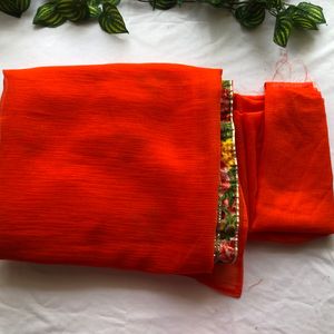 Orange Embroided Saree(Women’s)