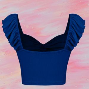 Blue Front Knot Crop Top