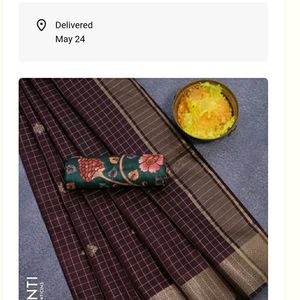 Coffee Brown Chanderi Checks Kattam Saree