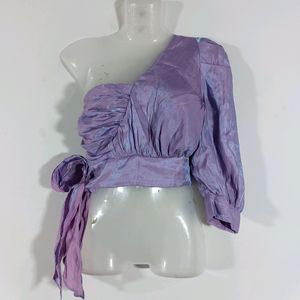 Lavender Asymmetrical Casual Crop Top (Women)