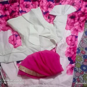 Pink N White Skirt With Top