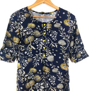 Navy Blue Printed Casual High&Low  Kurta (Women)