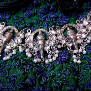 Oxidized Ganesha Choker Set With Earrings