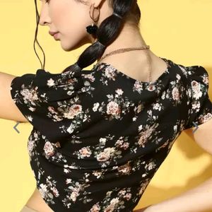 Berry lush Black Floral Print Crop Top