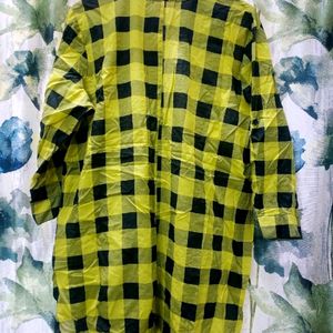 Yellow Checked Tunic Top In Pure Cotton