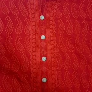 Red Sleeveless Chikankari Kurtha