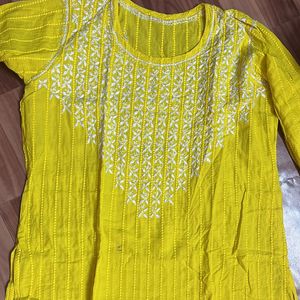 Net With Chickankari Work Kurti