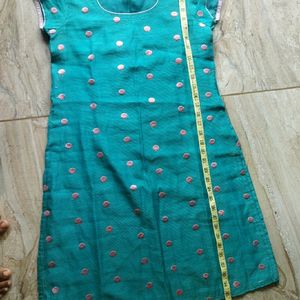 Blue Colour Straight Kurta With PinkColor Polkadot