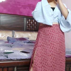 Bell Sleeves Crop Top With Skirt