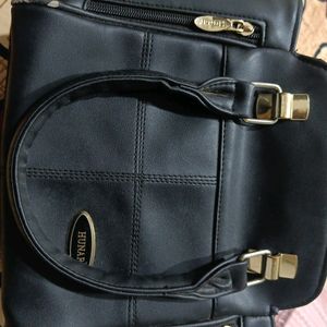 Black Leather Handbag With Side Strap