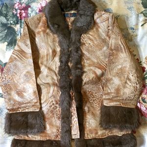 Fancy Golden Print Coat With Fur For Girls