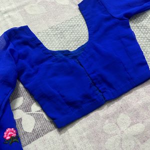 💙Royal Blue Saree with Pink flowers🩷