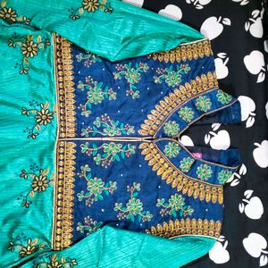 Women Green Embroidered Anarkali Ethinc Gown