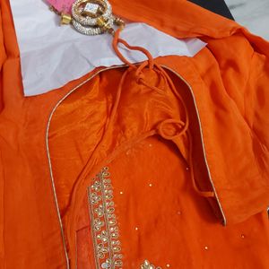 Georgette Orange Punjabi Suit (Drycleaned) ✅️