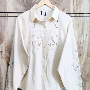 Cream Embroidery Work Shirt Size-38