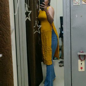 Mustard High Slit Sleeveless Kurti