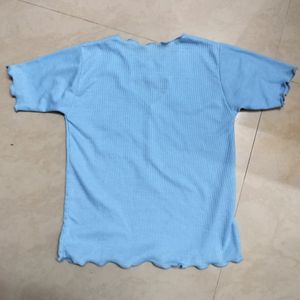 Heart Cut-out Light Blue Ribbed Top