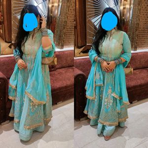 Turquoise Anarkali With lehenga gota Patti