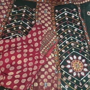 Lahenga Pattern Saree Maroon Green With Blouse ,vi