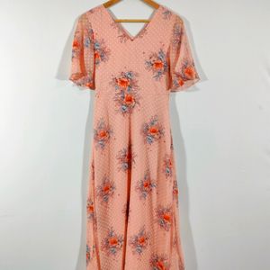 Peach Printed Casual Dresses (Women's)