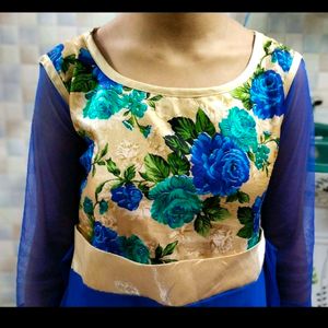 Blue Colour Flower Printed Long Dress