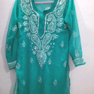 Mirror Work Chikankari Kurti 💙