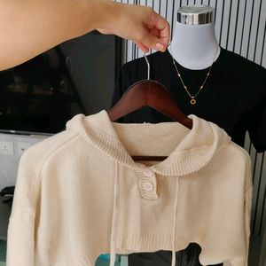 🆕 Super Crop Drawstring Knitted Hoodie