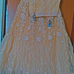 Yellow Gown With Dupatta And Stitched Blouse