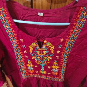 Red Embroidered Short Kurti