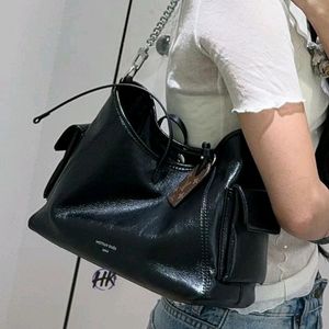 BlackLambskinCowhide-leather trimMicrofiber Bag