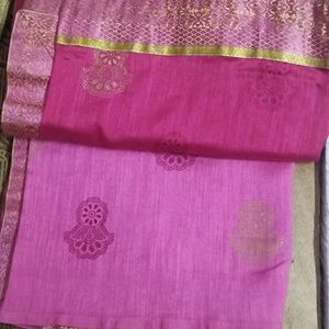 Beautiful Pink Color Saree With Stitched Blouse.