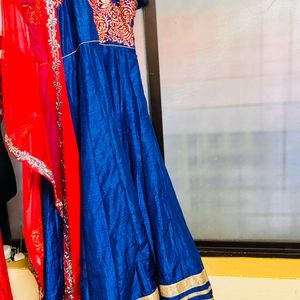 Navy blue gown with dupatta