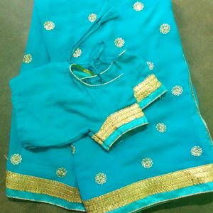 Georgette Cyan Colour Saree 💙