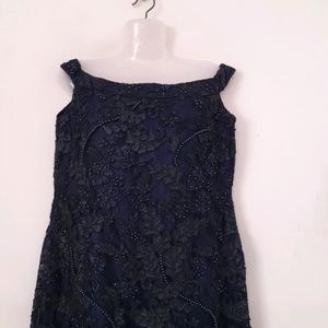 Navy Blue Embroidered Dress (Women's)