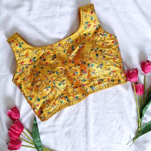 Ethnic Crop Top / Blouse - Golden With Embroidery