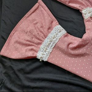 Korean Pink Top With Pearls