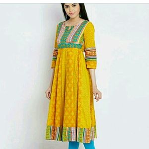 Yellow Printed Anarkali