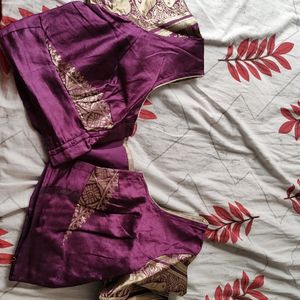 Lime Green And Purple Border Banarsi Saree