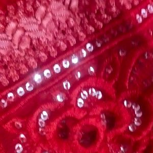 Wedding Wear Hot Red color saari with cutwork